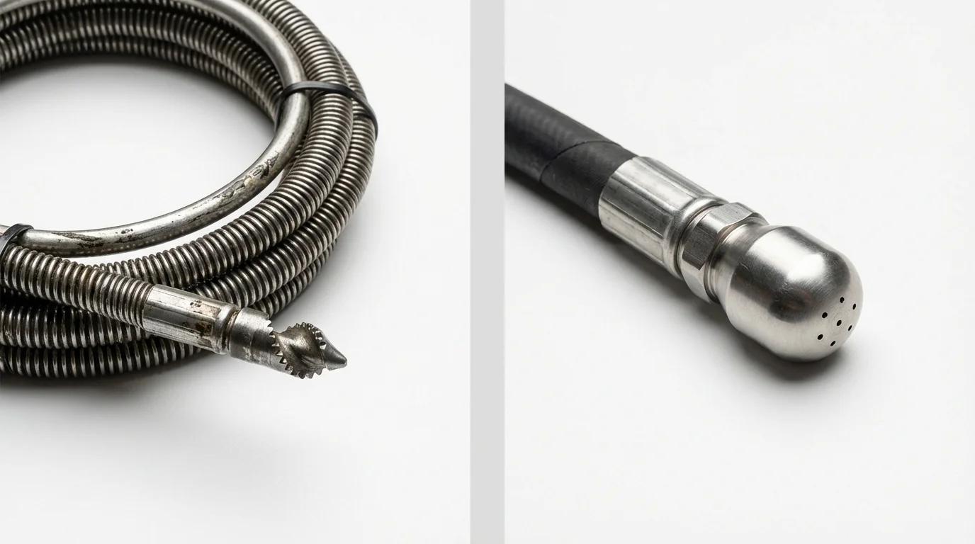 Drain snake cable and hydro jetting nozzle used for drain cleaning in Kermit, TX