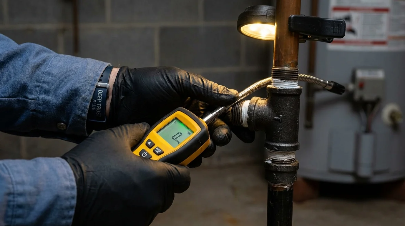 Gas leak detection with electronic sniffer by Johns Plumbing LLC in Kermit